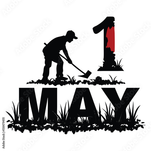 International Workers Day graphic silhouette with labor and May 1 date for social media and banners