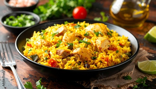 Arroz con pollo is vibrant and flavorful dish