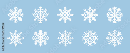 Snow thick icons set. Plump soft white line Snowflakes. Winter simple element collection. Cold weather symbol with editable stroke. New year and christmas ornament.