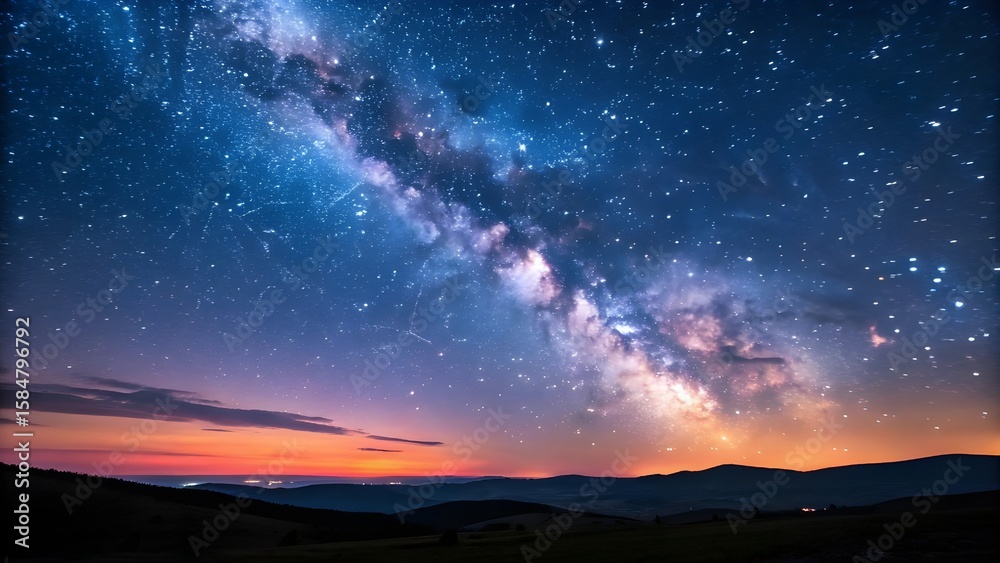 Fototapeta premium Spectacular Milky Way Galaxy Over Mountain Landscape at Night