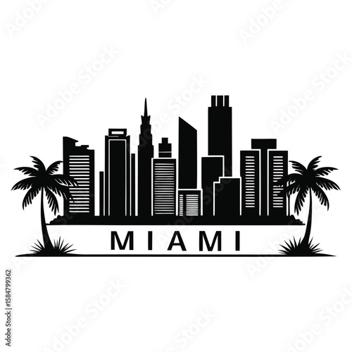 Iconic Miami skyline silhouette with palm trees and the city name clearly displayed for a tropical urban vibe