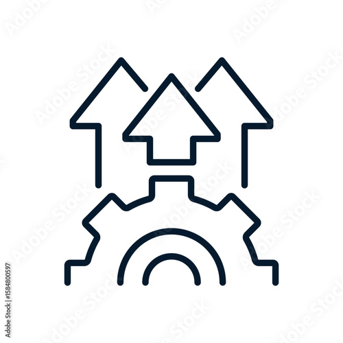 Gear, arrows up. Concept of increasing productivity. Vector linear icon isolated on white background.