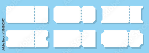 Set of white blank tickets with perforated edges for event designs