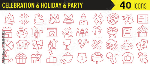 Celebrate life's moments with this charming set of holiday and party themed line icons