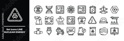Set of Line Style Icons Representing Nuclear Energy.