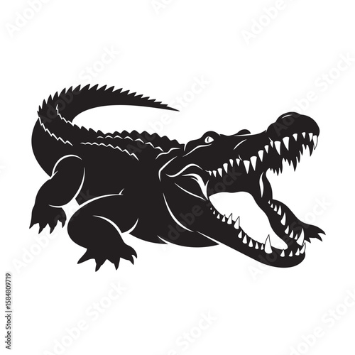 Crocodile Open Jaws Flat Icon Silhouette