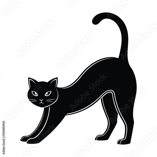 Stretching Cat Silhouette on white
