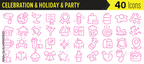 Celebrate life's moments with these 40 vibrant party and holiday icons in a modern design style