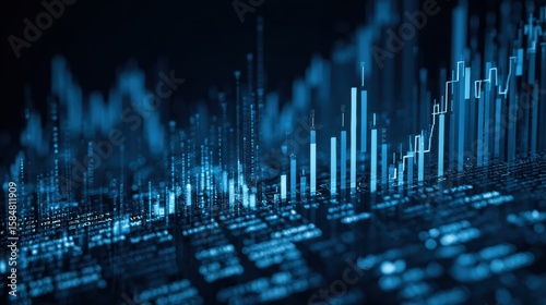 Dynamic blue data visualization showing upward trends, ideal for showcasing analysis and financial growth.