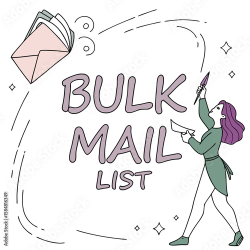 Woman creating a bulk mail list while holding a pen and paper  