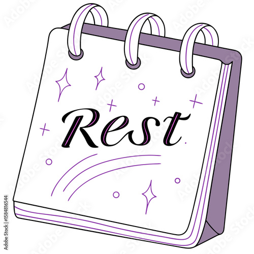 Illustrated calendar page with the word 'Rest' in vibrant design  