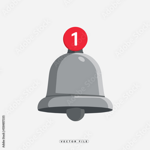 Grey Bell Notification Icon with One New Message
