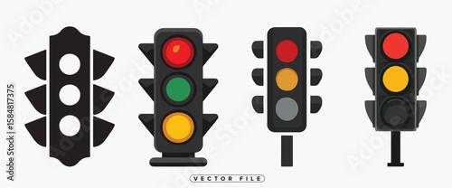 Two Traffic Light Icons Showing Red Green and Yellow