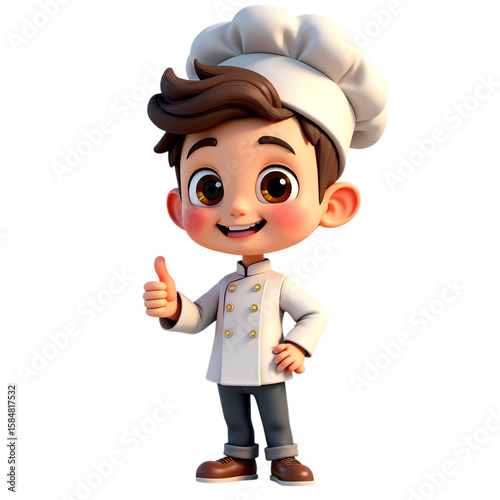 3d Cartoon boy chef giving a thumbs up isolated on transparent background