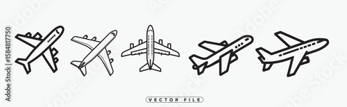 Airplane Icons Vector Illustration in Outline Style for Travel and Transportation
