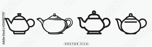 Two Teapots Vector Illustration in Black and White Simple Style