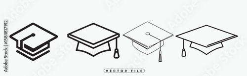Two Graduation Caps Line Art Illustration for Academic Achievement and Celebration