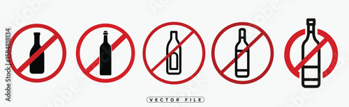 No Alcohol Sign with Bottle Silhouette and Red Prohibition Circle