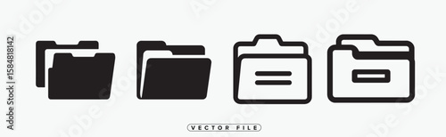 Black and white folder icon set for data organization and storage