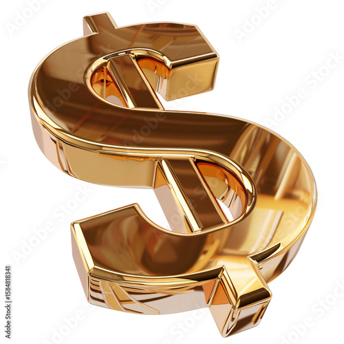golden dollar sign 3D on transparent background 