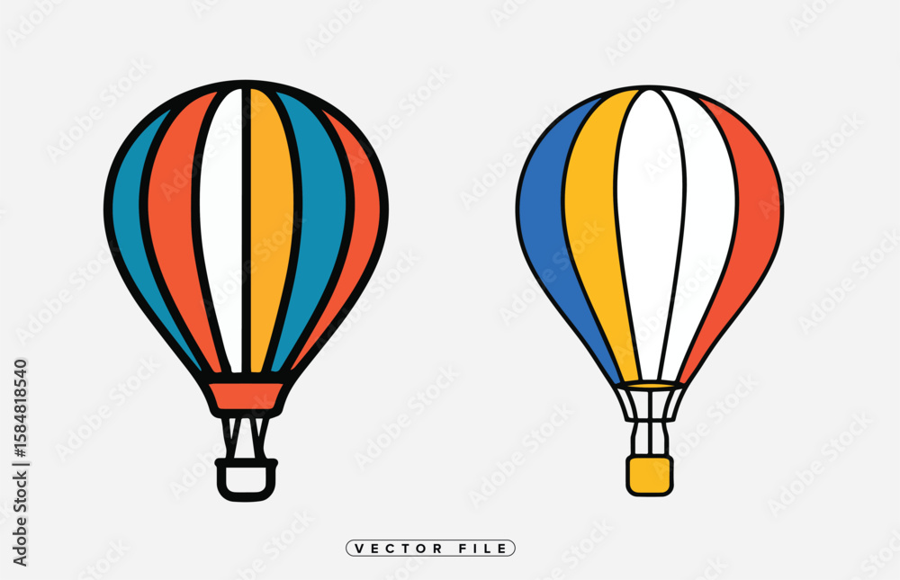 Naklejka premium Two Colorful Hot Air Balloons Vector Illustration on White Background