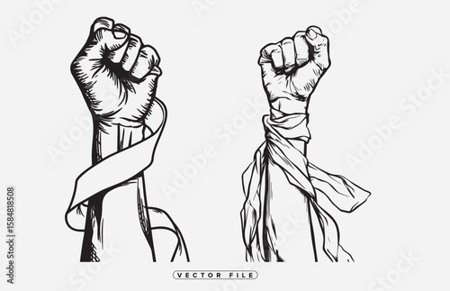 Raised Fists with Ribbons Vector Illustration of Protest and Solidarity
