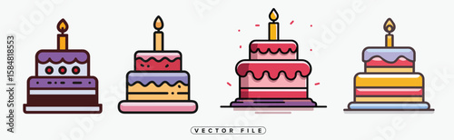 Two Tiered Birthday Cakes with Candles and Sprinkles Illustration