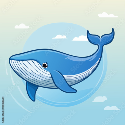 Stylized blue whale illustration with clean outlines and minimal details on a pale blue background.