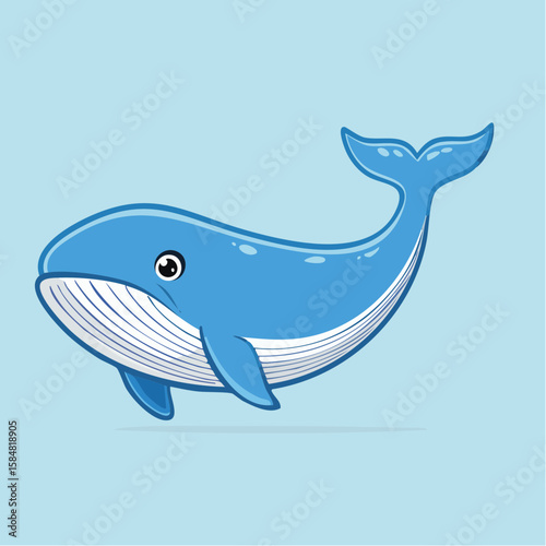 Stylized blue whale illustration with clean outlines and minimal details on a pale blue background.