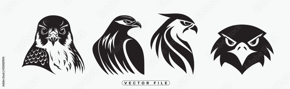 Fototapeta premium Two Stylized Eagle Head Silhouettes in Black and White Vector Design