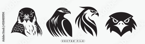 Two Stylized Eagle Head Silhouettes in Black and White Vector Design