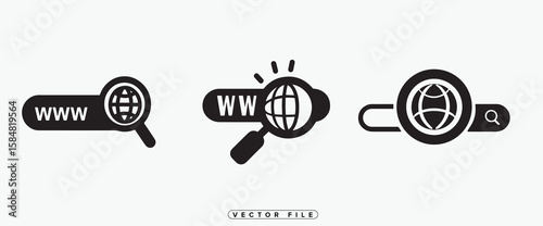 Website Search Icon with Magnifying Glass and Globe Design