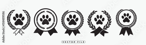 Black and White Pet Paw Print Award Badge Vector Illustration