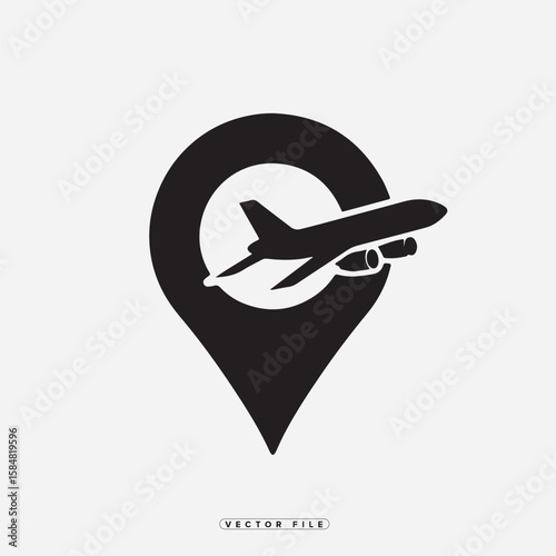 Airplane Location Icon Travel Destination Flight Route and Navigation Symbol