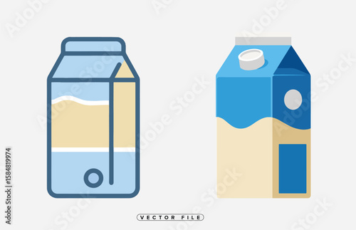 Two Milk Cartons Vector Illustration with Blue and Yellow Color Palette
