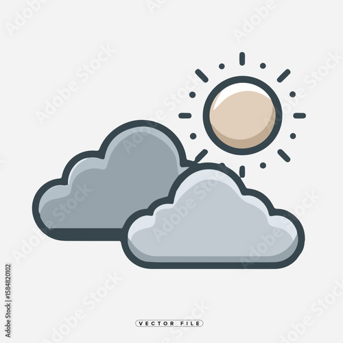 Partly Cloudy Weather Icon with Sun Shining Through the Clouds