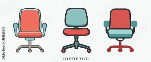 Office Chair Illustration with Red Seat and Blue Backrest Vector