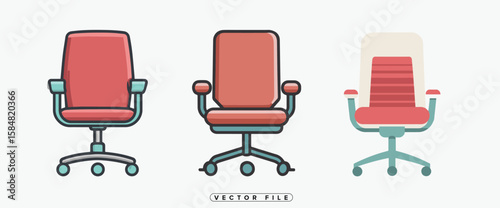 Office Chair Vector Illustration with Wheels and Armrests on White Background