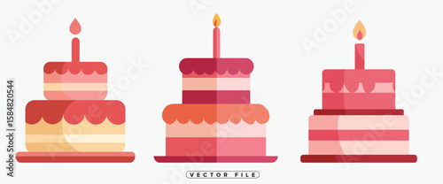 Vector Illustration of a Two Tiered Birthday Cake with Candle