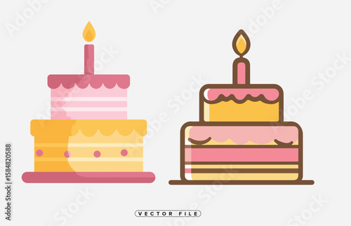 Two Layered Cakes with Candles Vector Illustration for Birthday Celebration