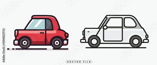 Two Cars Facing Each Other One Red and One White Vector Illustration