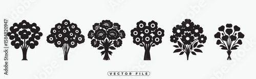 Two Flower Bouquets in Black and White Vector Illustration