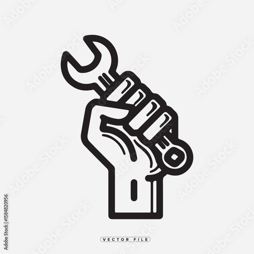 Hand holding wrench vector icon repair service symbol black and white