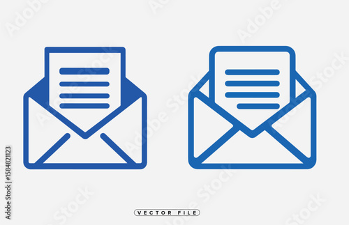 Two Blue Envelope Icons with Document Inside on White Background