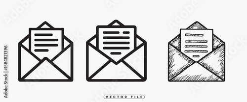 Envelope with Letter Icon in Black and White Line Art Style
