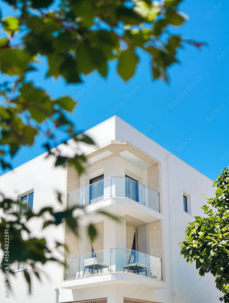 Fototapeta premium Modern White Building with Balconies