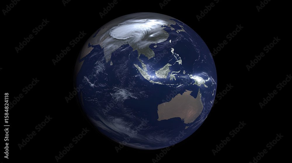 A Stunning View of Our Planet with Cloud Cover, Night and Day Contrast, and Blue Oceans A Stunning View of Our Planet with Cloud Cover, Night and Day Contrast, and Blue Oceans