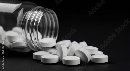  White Pills on Black Background