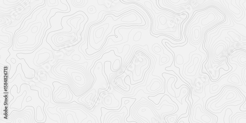 topographic contour doted style line white textured surface and circle with contour map waves paper topo relief line map mountain background. Curved line topo seamless topography.