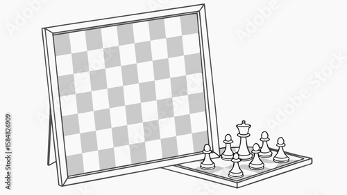 Vector Chessboard with frame and chess pieces displayed beside it, inviting strategic gameplay